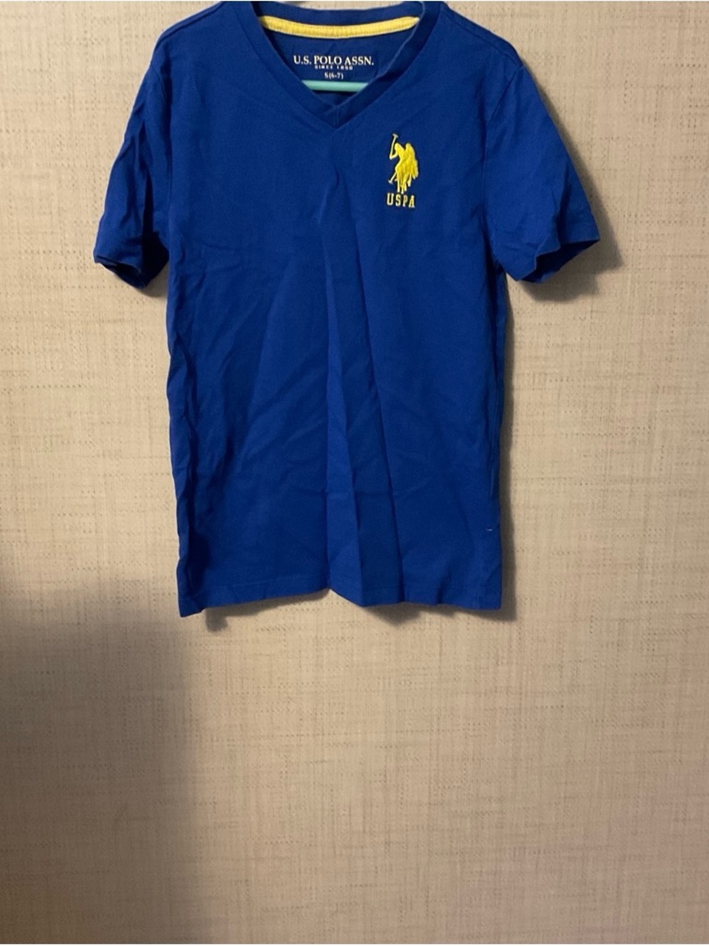 U.S. Polo Assn. Men's V-Neck Polo Tee in Royal Blue with Yellow Logo